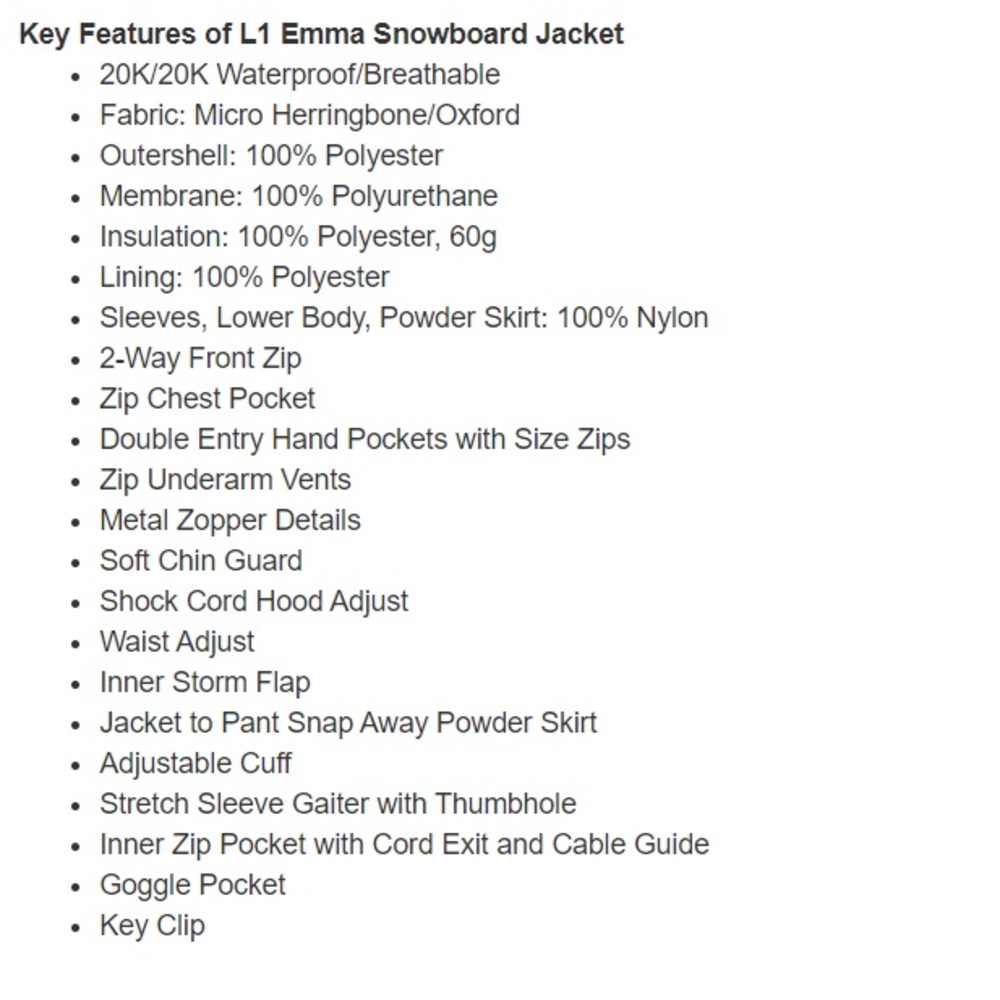 L1 Premium Goods Emma Snowboard/Ski Jacket - Picture 7 of 9